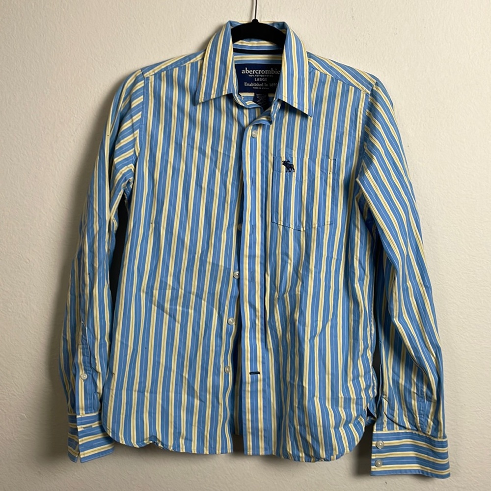 Abercrombie blue and yellow striped button down collared shirt